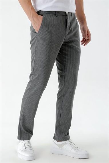 Morven Erkek Füme Poliviskon Trend Çizgili Slim Fit Classic Pantolon - fotoğraf 4