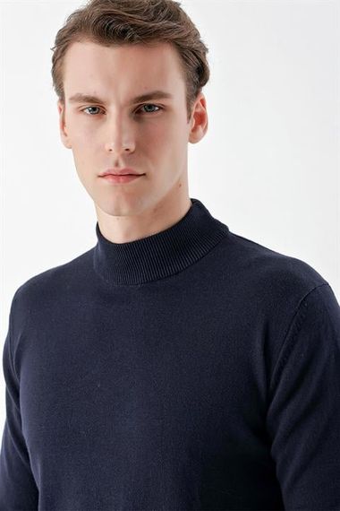 Morven Men's Navy Blue Basic Half Turtleneck Dynamic Fit Relaxed Cut Knitwear - photo 4