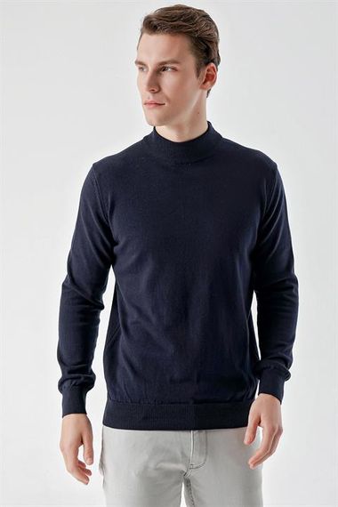 Morven Men's Navy Blue Basic Half Turtleneck Dynamic Fit Relaxed Cut Knitwear - photo 3