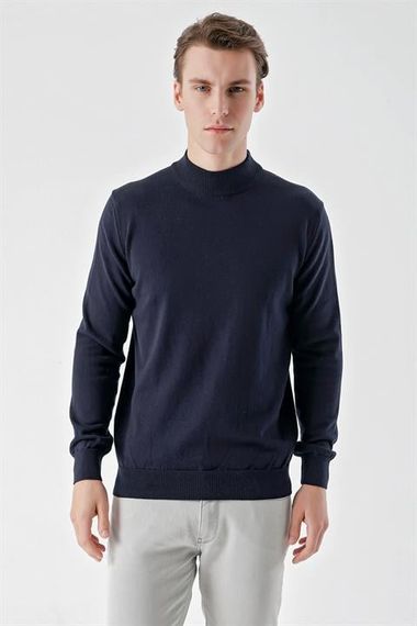 Morven Men's Navy Blue Basic Half Turtleneck Dynamic Fit Relaxed Cut Knitwear - photo 1