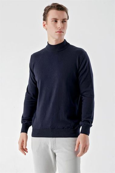 Morven Men's Navy Blue Basic Half Turtleneck Dynamic Fit Relaxed Cut Knitwear - photo 2
