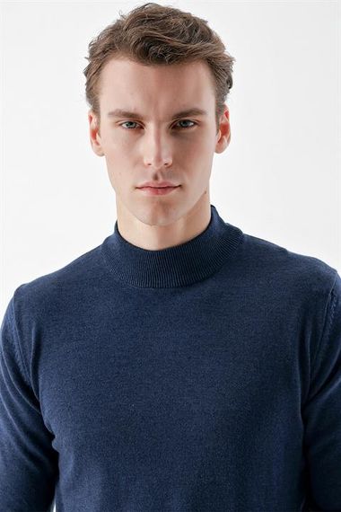 Morven Erkek İndigo Basic Yarım Balıkçı Yaka Dynamic Fit Rahat Kesim Triko - fotoğraf 4