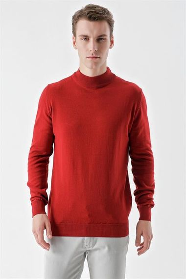 Morven Erkek Kırmızı Basic Yarım Balıkçı Yaka Dynamic Fit Rahat Kesim Triko - fotoğraf 2