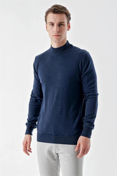 Morven Erkek İndigo Basic Yarım Balıkçı Yaka Dynamic Fit Rahat Kesim Triko - fotoğraf 2