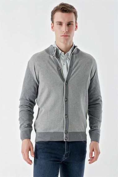Morven Men's Medium Gray Trend Eyelet Buttoned Knitwear Cardigan - photo 1