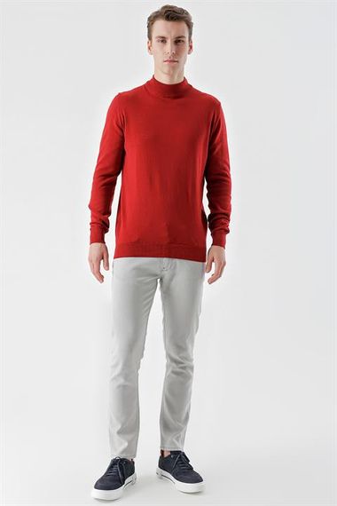 Morven Erkek Kırmızı Basic Yarım Balıkçı Yaka Dynamic Fit Rahat Kesim Triko - fotoğraf 5