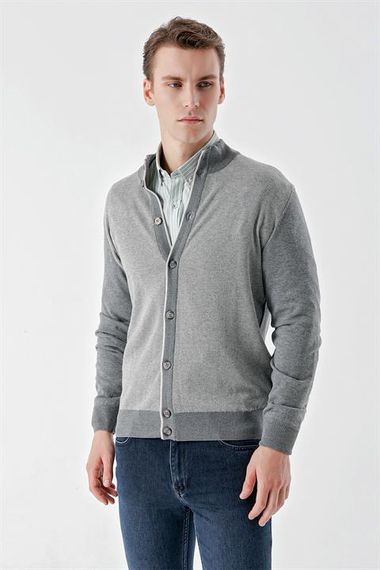 Morven Men's Medium Gray Trend Eyelet Buttoned Knitwear Cardigan - photo 3