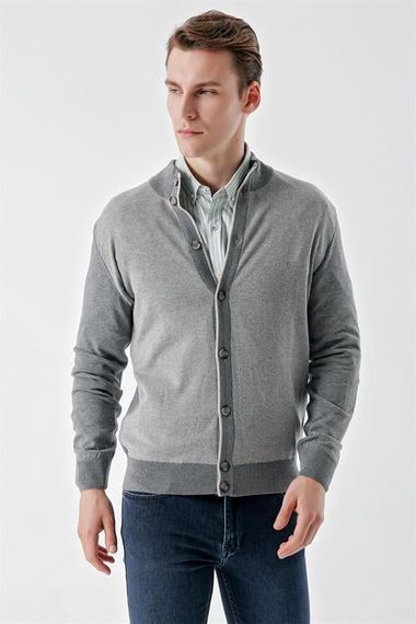 Morven Men's Medium Gray Trend Eyelet Buttoned Knitwear Cardigan - photo 2