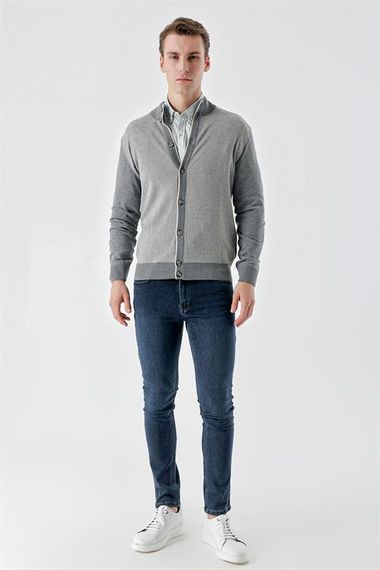 Morven Men's Medium Gray Trend Eyelet Buttoned Knitwear Cardigan - photo 5