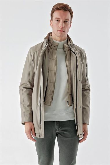 Morven Men's Khaki Wagon Zippered Stand Collar Dynamic Fit Comfortable Cut Quilted Coat - photo 1