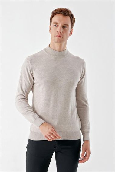 Чоловічий бежевий трикотаж з напівкаштановим коміром Dynamic Fit, вільний крої, з 50% бавовни та 50% акрилу, довгий рукав - фото 2