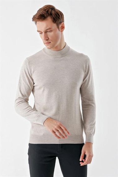 Чоловічий бежевий трикотаж з напівкаштановим коміром Dynamic Fit, вільний крої, з 50% бавовни та 50% акрилу, довгий рукав - фото 3