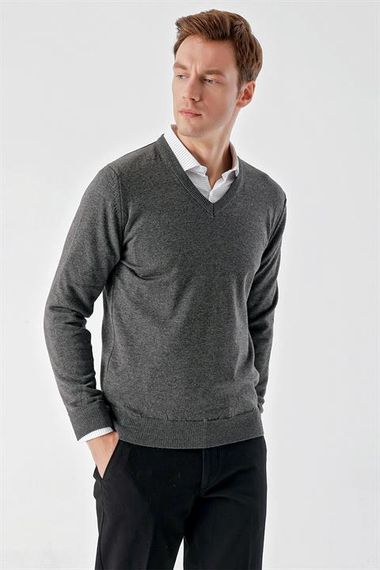 Morven Men's Smoked Basic V-Neck Dynamic Fit Comfortable Cut Knitwear - photo 2