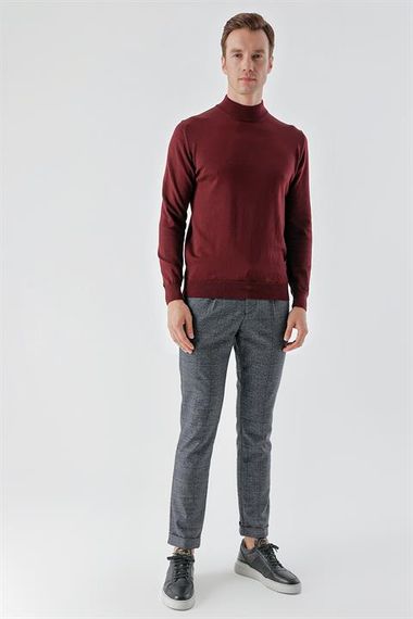 Morven Erkek Koyu Bordo Basic Yarım Balıkçı Yaka Dynamic Fit Rahat Kesim Triko - fotoğraf 5