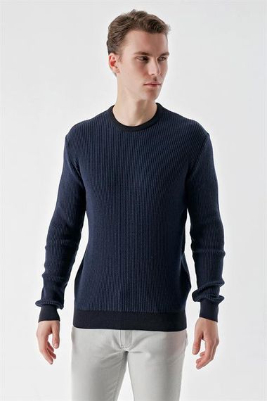 Morven Erkek Lacivert Trend Vaniza Örme Bisiklet Yaka Dynamic Fit Rahat Kesim Triko - fotoğraf 2
