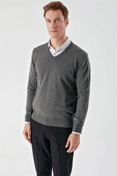 Morven Men's Smoked Basic V-Neck Dynamic Fit Comfortable Cut Knitwear - photo 3
