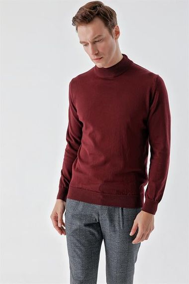 Morven Erkek Koyu Bordo Basic Yarım Balıkçı Yaka Dynamic Fit Rahat Kesim Triko - fotoğraf 3
