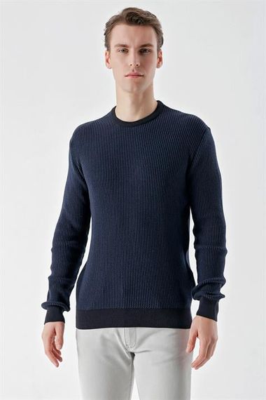 Morven Erkek Lacivert Trend Vaniza Örme Bisiklet Yaka Dynamic Fit Rahat Kesim Triko - fotoğraf 1