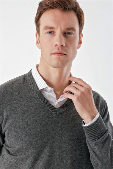 Morven Men's Smoked Basic V-Neck Dynamic Fit Comfortable Cut Knitwear - photo 4