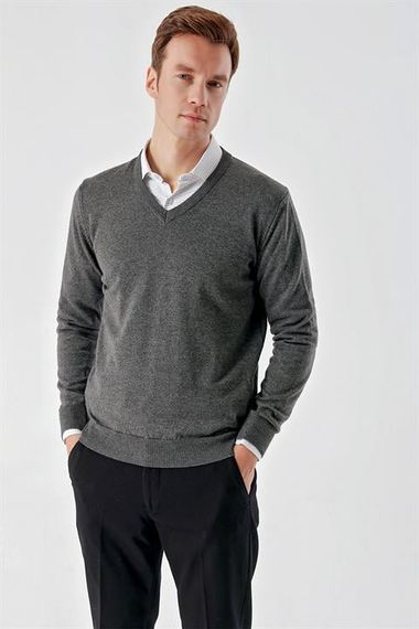 Morven Men's Smoked Basic V-Neck Dynamic Fit Comfortable Cut Knitwear - photo 1