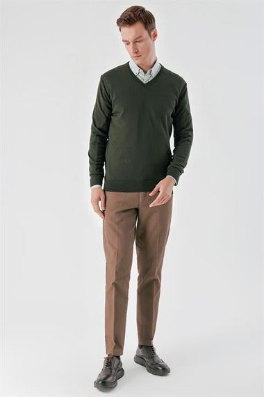 Чоловічий светр Хакі з V-подібним вирізом, динамічний крій, зручний, 50% бавовна, 50% акрил, довгий рукав, розміри XL-3XL-L-M - фото 5