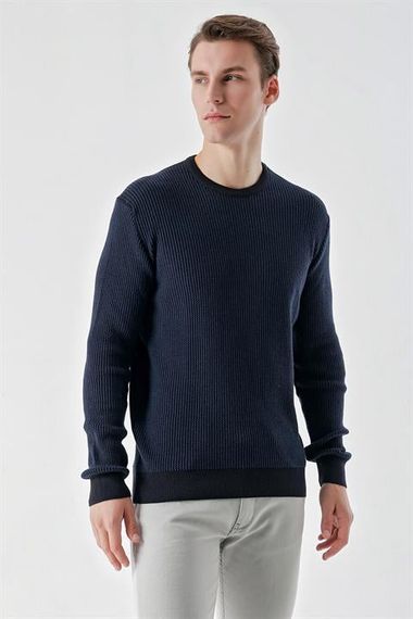 Morven Erkek Lacivert Trend Vaniza Örme Bisiklet Yaka Dynamic Fit Rahat Kesim Triko - fotoğraf 3