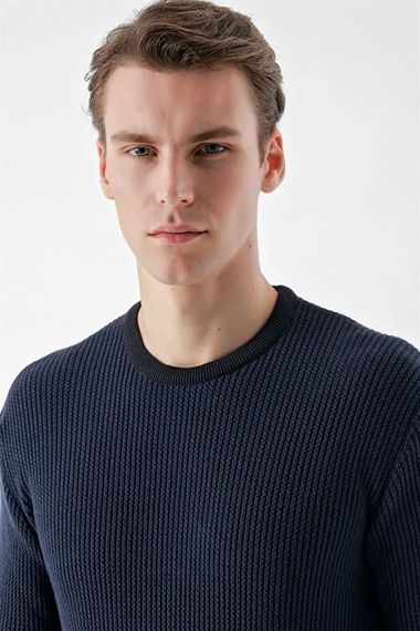 Morven Erkek Lacivert Trend Vaniza Örme Bisiklet Yaka Dynamic Fit Rahat Kesim Triko - fotoğraf 4