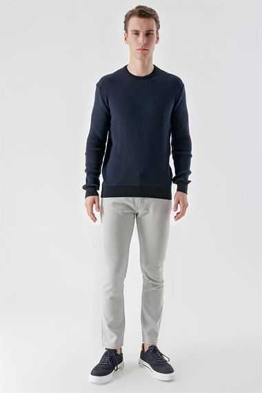 Morven Erkek Lacivert Trend Vaniza Örme Bisiklet Yaka Dynamic Fit Rahat Kesim Triko - fotoğraf 5