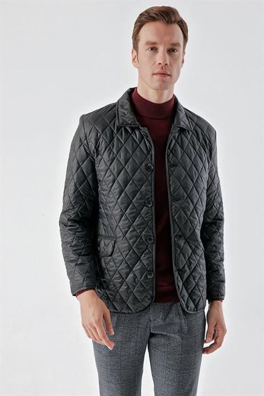 Мужская черная куртка с воротником, кнопками и динамичным кроем, легкий стеганый стиль с карманами, 100% полиэстер, удобная посадка - фото 3