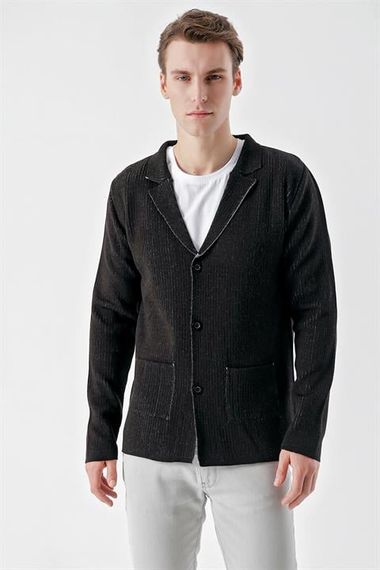 Morven Men's Black Trendy Patterned Buttoned Knitwear Cardigan - photo 1