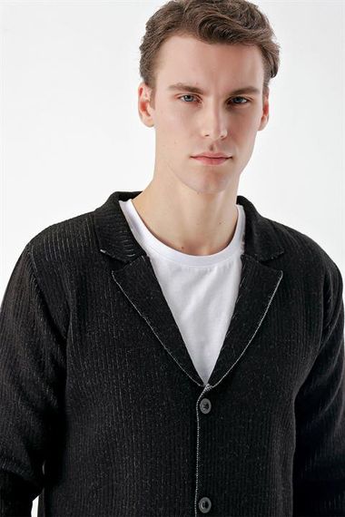 Morven Men's Black Trendy Patterned Buttoned Knitwear Cardigan - photo 4