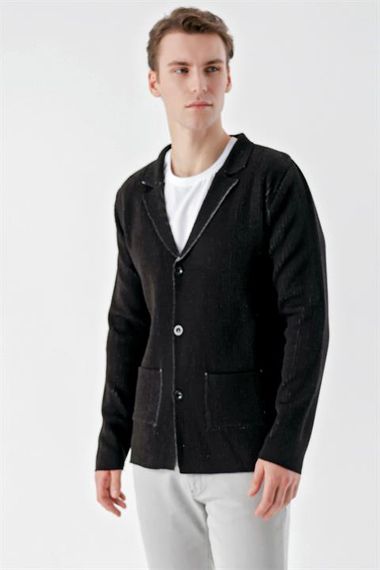 Morven Men's Black Trendy Patterned Buttoned Knitwear Cardigan - photo 3