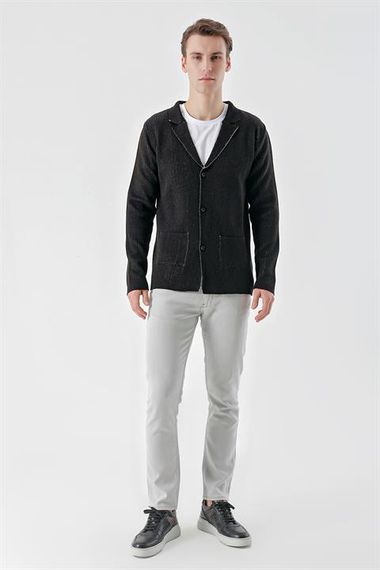 Morven Men's Black Trendy Patterned Buttoned Knitwear Cardigan - photo 5