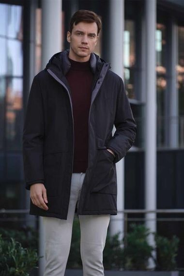 Morven Men's Black Flora Snap-Up Hooded Dynamic Fit Comfortable Cut Coat - photo 1