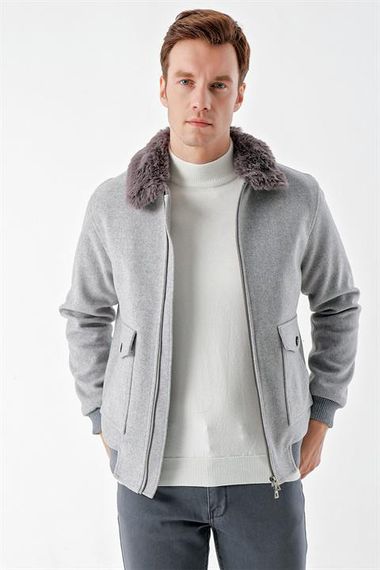 Куртка Morven мужская светло-серая с короткой молнией и меховым воротником, динамичная посадка, 100% polyester, длинный рукав - фото 2