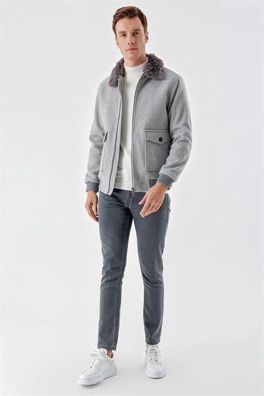 Куртка Morven мужская светло-серая с короткой молнией и меховым воротником, динамичная посадка, 100% polyester, длинный рукав - фото 5