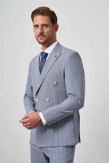 Morven Men's Navy Blue Polyviscon Trend Double Breasted Slim Fit Pointed Collar Suit - photo 4