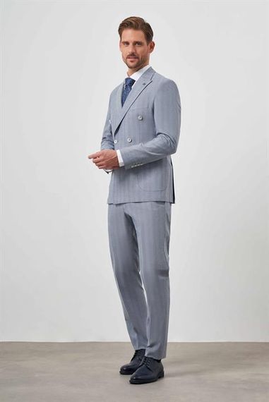 Morven Men's Navy Blue Polyviscon Trend Double Breasted Slim Fit Pointed Collar Suit - photo 2