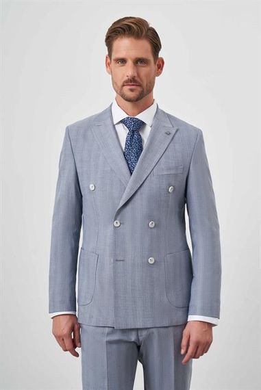 Morven Men's Navy Blue Polyviscon Trend Double Breasted Slim Fit Pointed Collar Suit - photo 3