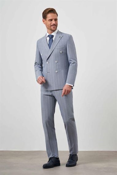 Morven Men's Navy Blue Polyviscon Trend Double Breasted Slim Fit Pointed Collar Suit - photo 1