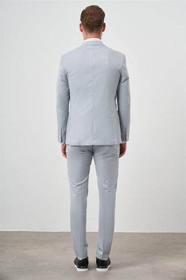 Morven Erkek Mavi Poliviskon Trend Kruvaze Slim Fit Sivri Yaka Takım Elbise - fotoğraf 5