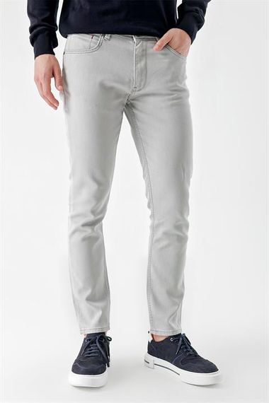 Morven Erkek Gri Mevsimlik Pamuk 5 Cep Slim Fit Jean Pantolon - fotoğraf 3