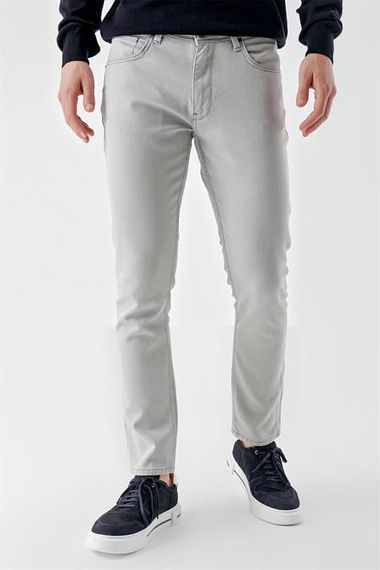 Morven Erkek Gri Mevsimlik Pamuk 5 Cep Slim Fit Jean Pantolon - fotoğraf 1