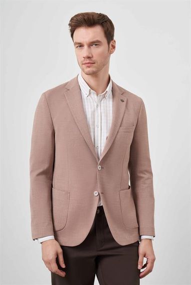 Morven Erkek Tarçın Dokuma Gofre Slim Fit Torba Cep Mono Yaka Spor Ceket - fotoğraf 2