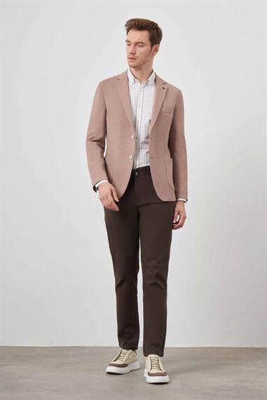 Morven Erkek Tarçın Dokuma Gofre Slim Fit Torba Cep Mono Yaka Spor Ceket - fotoğraf 1