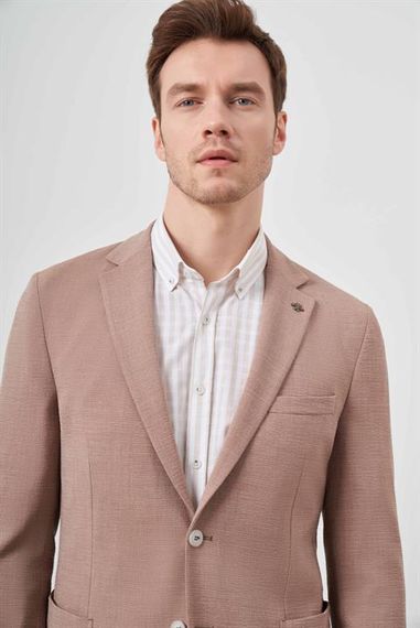 Morven Erkek Tarçın Dokuma Gofre Slim Fit Torba Cep Mono Yaka Spor Ceket - fotoğraf 5
