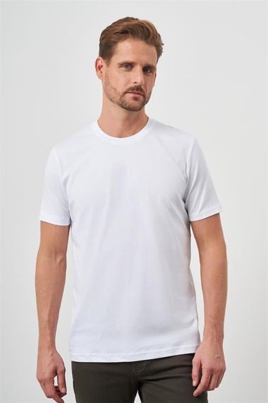 Morven Erkek Beyaz Basic Bisiklet Yaka Dynamic Fit T-Shirt - fotoğraf 2