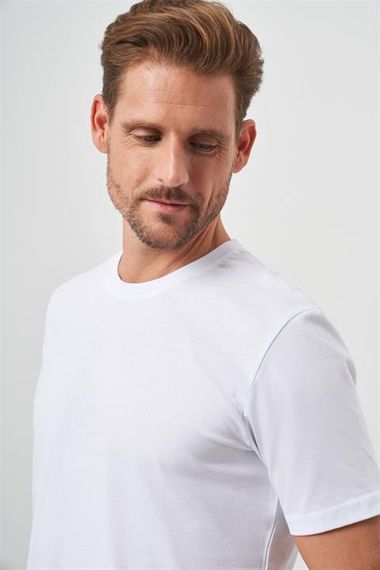 Morven Erkek Beyaz Basic Bisiklet Yaka Dynamic Fit T-Shirt - fotoğraf 3