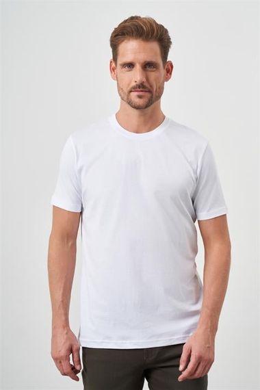 Morven Erkek Beyaz Basic Bisiklet Yaka Dynamic Fit T-Shirt - fotoğraf 1