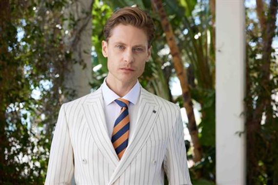 Мужской белый поливисконтовый трендовый пиджак с острым воротником Slim Fit и двойным разрезом - фото 4